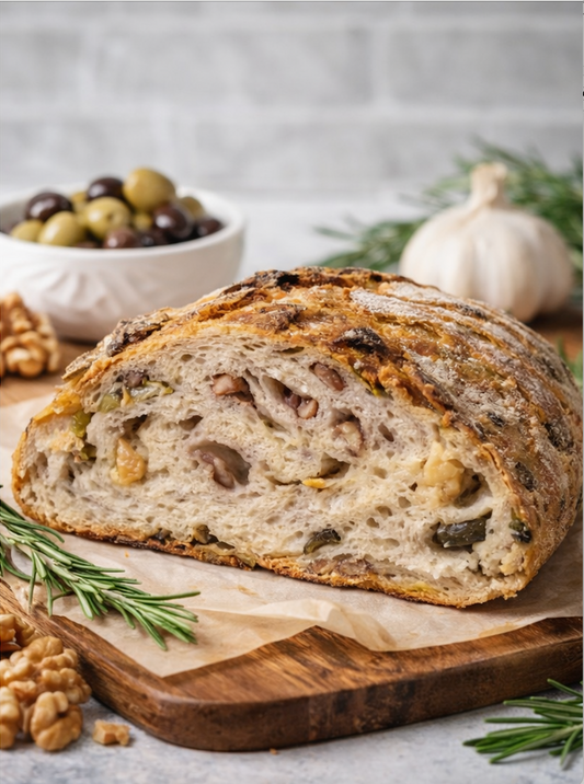 Garlic & Olive & Walnut Sourdough Bread